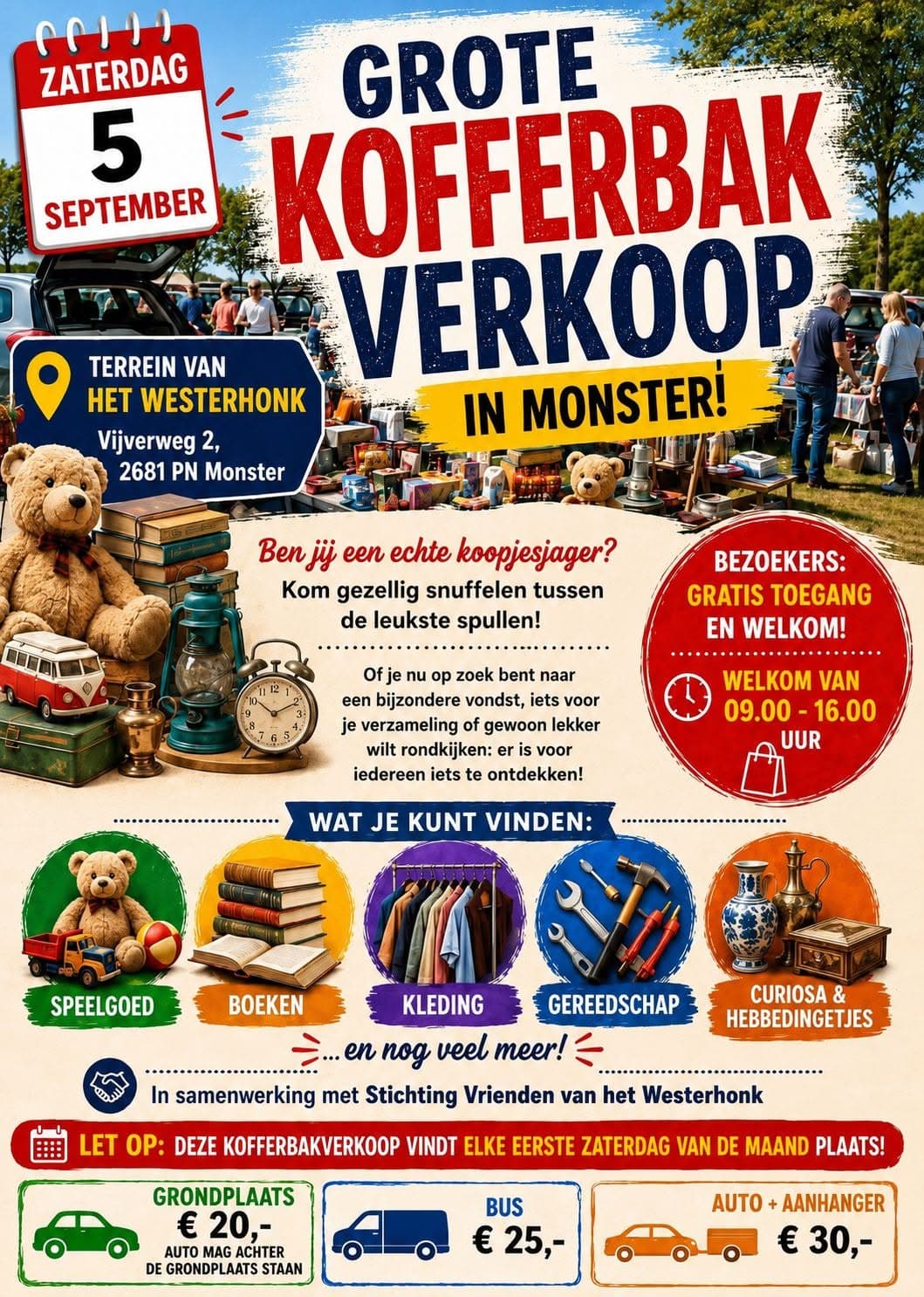 Kofferbakverkoop Monster 5 september 2026
